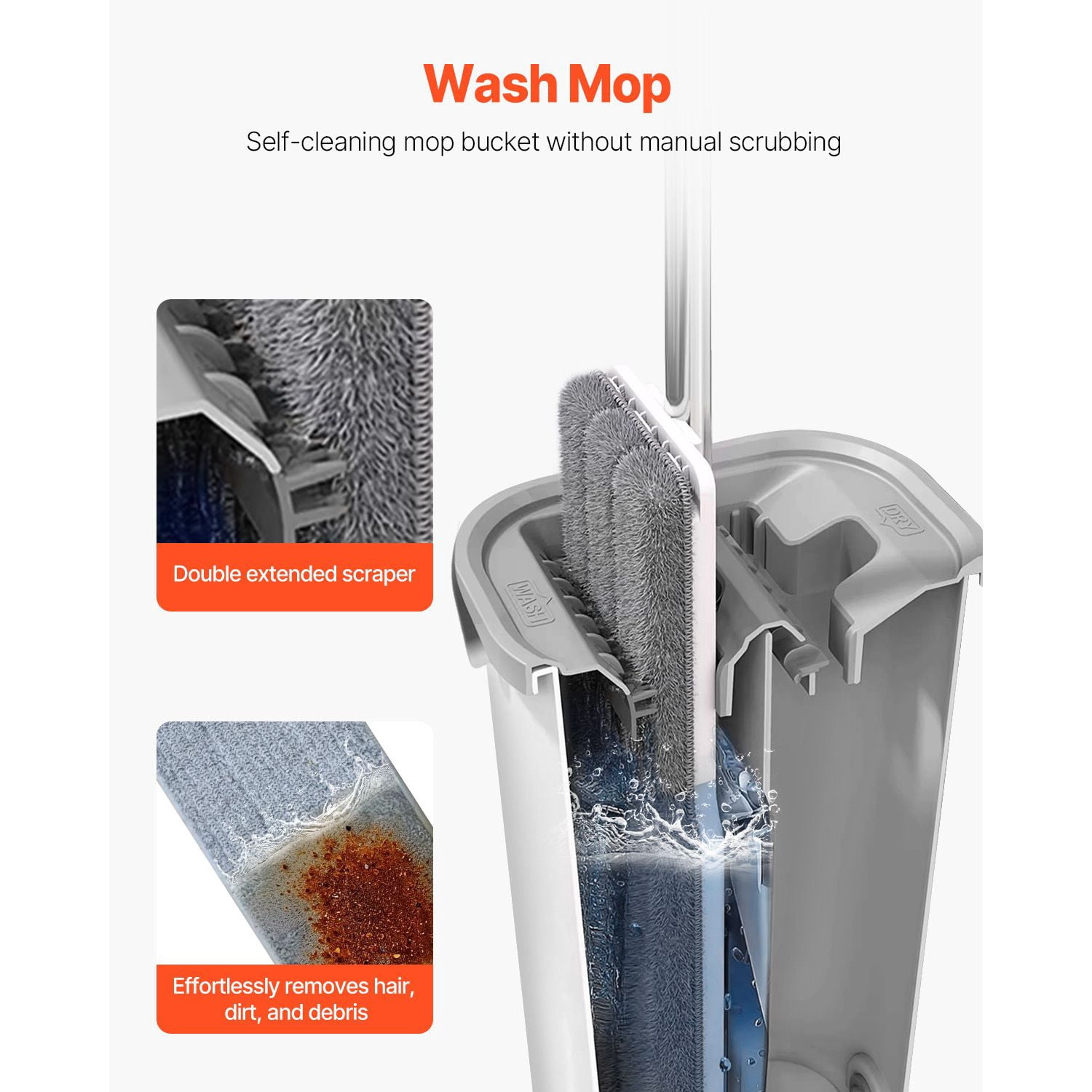 Mop and Bucket Set with Wringer Flat Mop 360° Rotation 3 Microfiber Pads Ultra-Narrow Bucket for Hardwood Tile Laminate