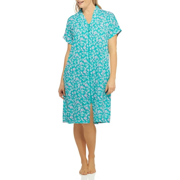 Women's Short Sleeve Zip Front Solid Breakfast Gown - Walmart.com