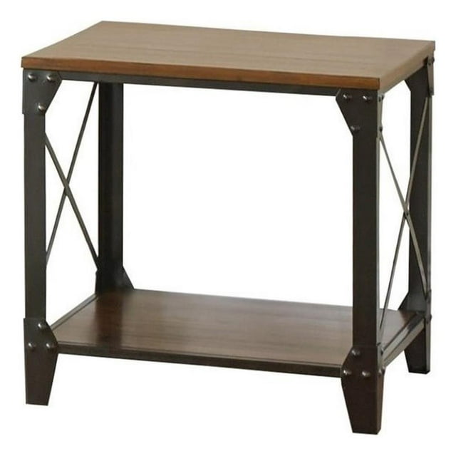 Winston Table d'Appoint Carrée Dessus et Étagère Brun Tabac Vieilli dans un Cadre en Métal