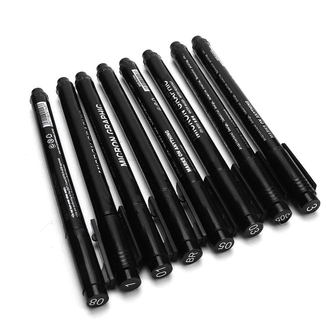 Peahefy 8pcs Fine Tip Micron Liner Marker Pen Black Ink Waterproof Drawing Pen for Comic Hand Painting,Micron Liner, Art Pen