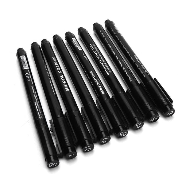 Peahefy 8 Pcs Stylo Marqueur à Pointe Fine à Doublure Micron Encre Noire Imperméable Stylo de Dessin pour Peinture à la Main de Bande Dessinée, Doublure Micron, Stylo d'Art