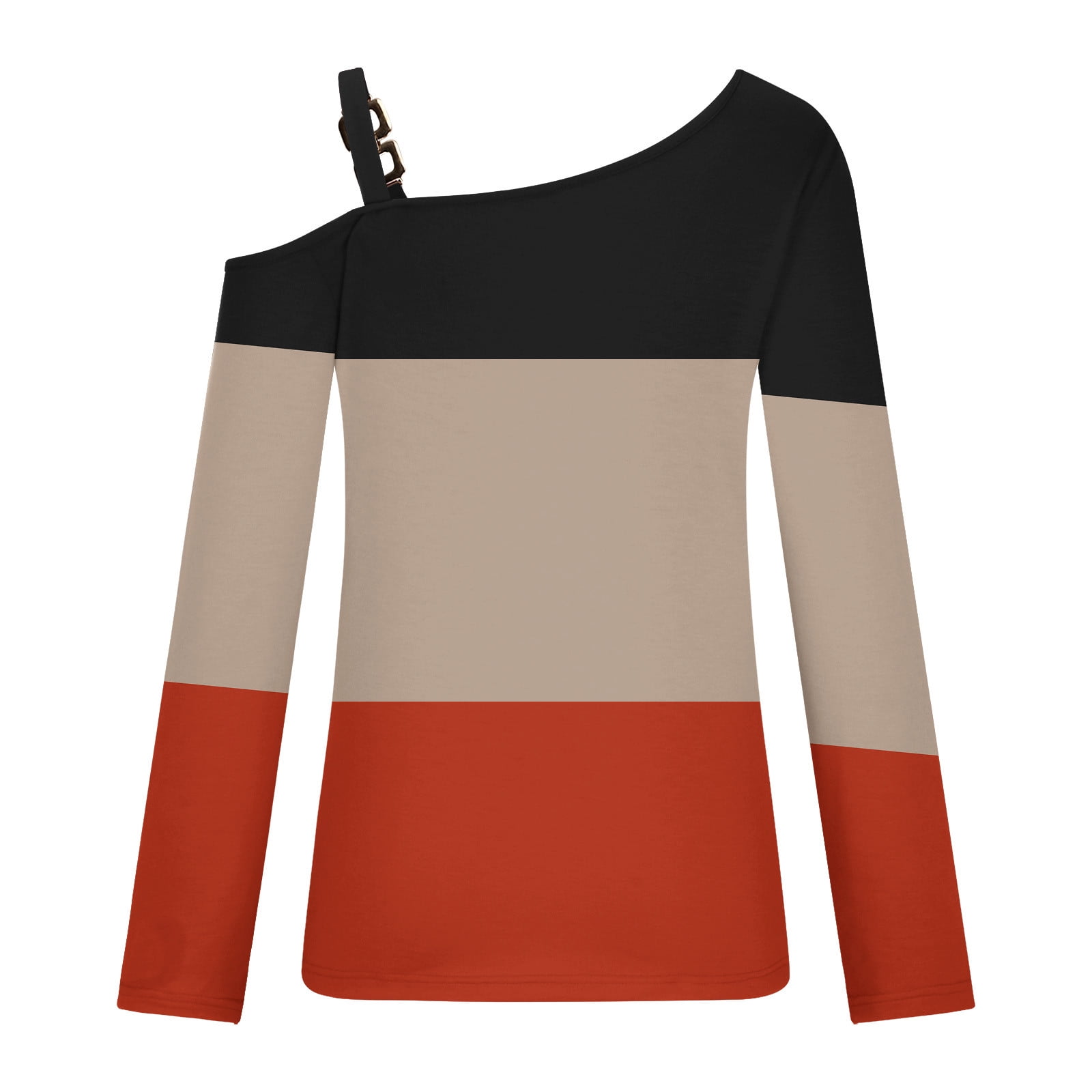EQWLJWE Cold Shoulder Tops for Women Long Sleeve Color Block