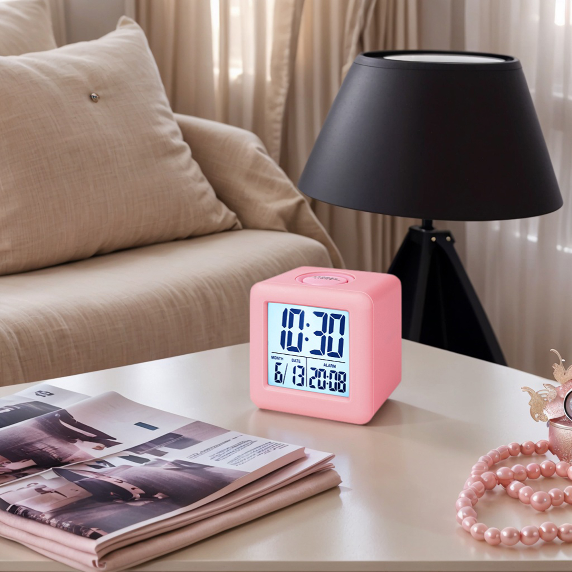 Unique Bargains Digital Alarm Clock Ascending Sound Snooze Pink 3.1"L x 2.6"W x 3.1"H