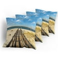 thumbnail image 5 of Ambesonne Beach Throw Pillow Cover 4 Pack, Perdido Beach Long Pier, 20", Cream Blue, 5 of 7