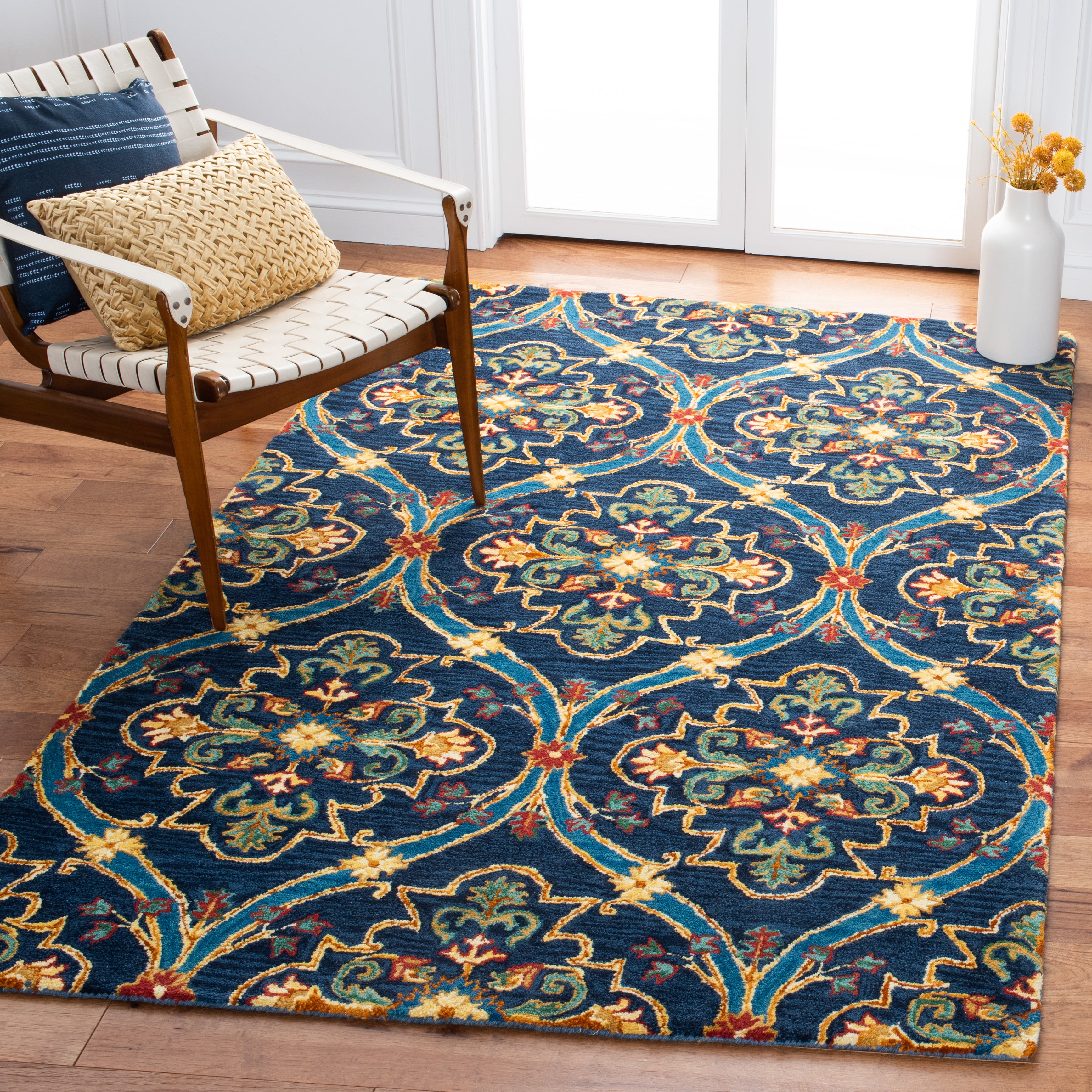 SAFAVIEH Heritage Tana Floral Area Rug, Navy/Yellow, 5' x 8'