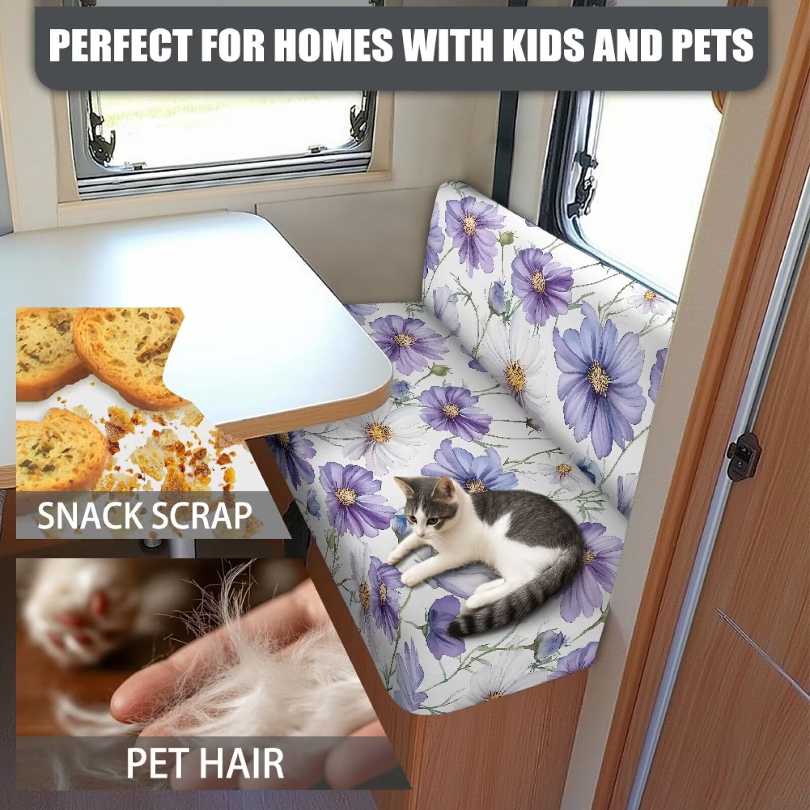 Boatee Cosmos RV Dinette Cushions Stretchable Camper Decor Universal Bench Seat Cover Washable Couch Cover 2 Cushion Sofa Comfortable Sofa Slip Covers for 2 Seat Cushion Couch Purple White