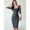 thumbnail image 4 of H Han Queen-vestido de encaje ajustado para mujer, elegante vestido de tubo ahuecado, Bodycon OL Midi informal, Vestidos de fiesta de trabajo, otoño, 4 of 5