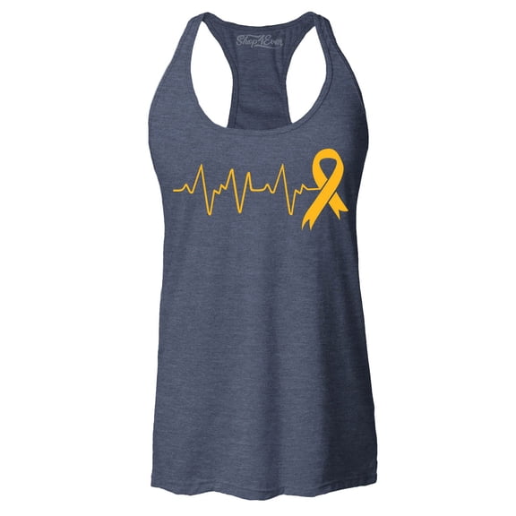 Shop4Ever Women's Heartbeat Gold Ribbon Racerback Tank Top XX-Large Navy