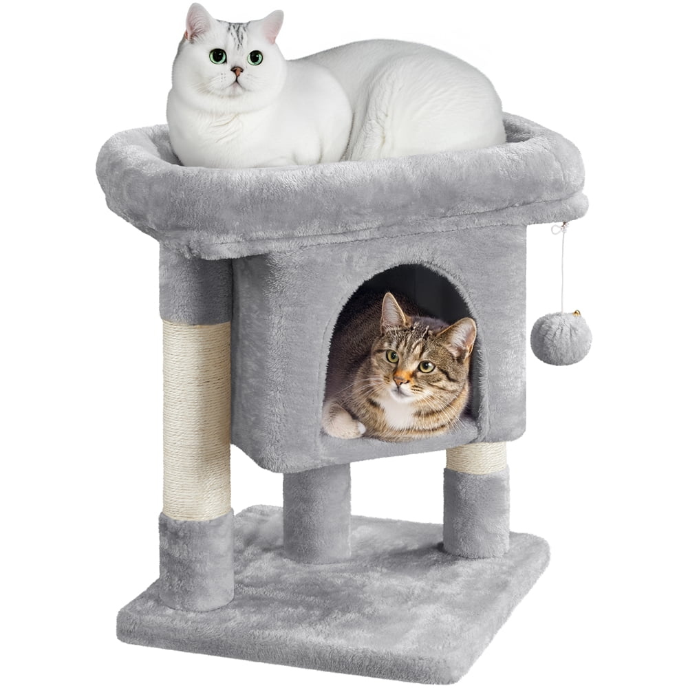 Yaheetech 23.5″ H Spacious Cat Tree with Large Top Perch, Condo & Scratching Posts, Light Gray