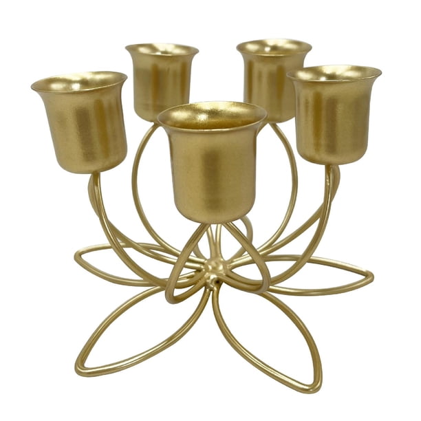 Candelabro de estilo nórdico con adorno romántico de flores y hierro 5 cabezas de oro