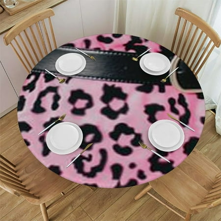 

BCIIG Leopard Print Round Table Cover Stain Resistant Washable Indoor/Outdoor Tablecloth Kitchen Dining Wedding Parties 100% Polyester 46 -50