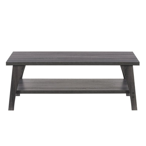 CorLiving Hollywood Mid-Century Modern Dark Grey Two-Tier Coffee Table - Perfect Minimalist Living Room Center Table, Neutral Colors for Modern Decor, Mid-Century Coffee Table Storage Solution