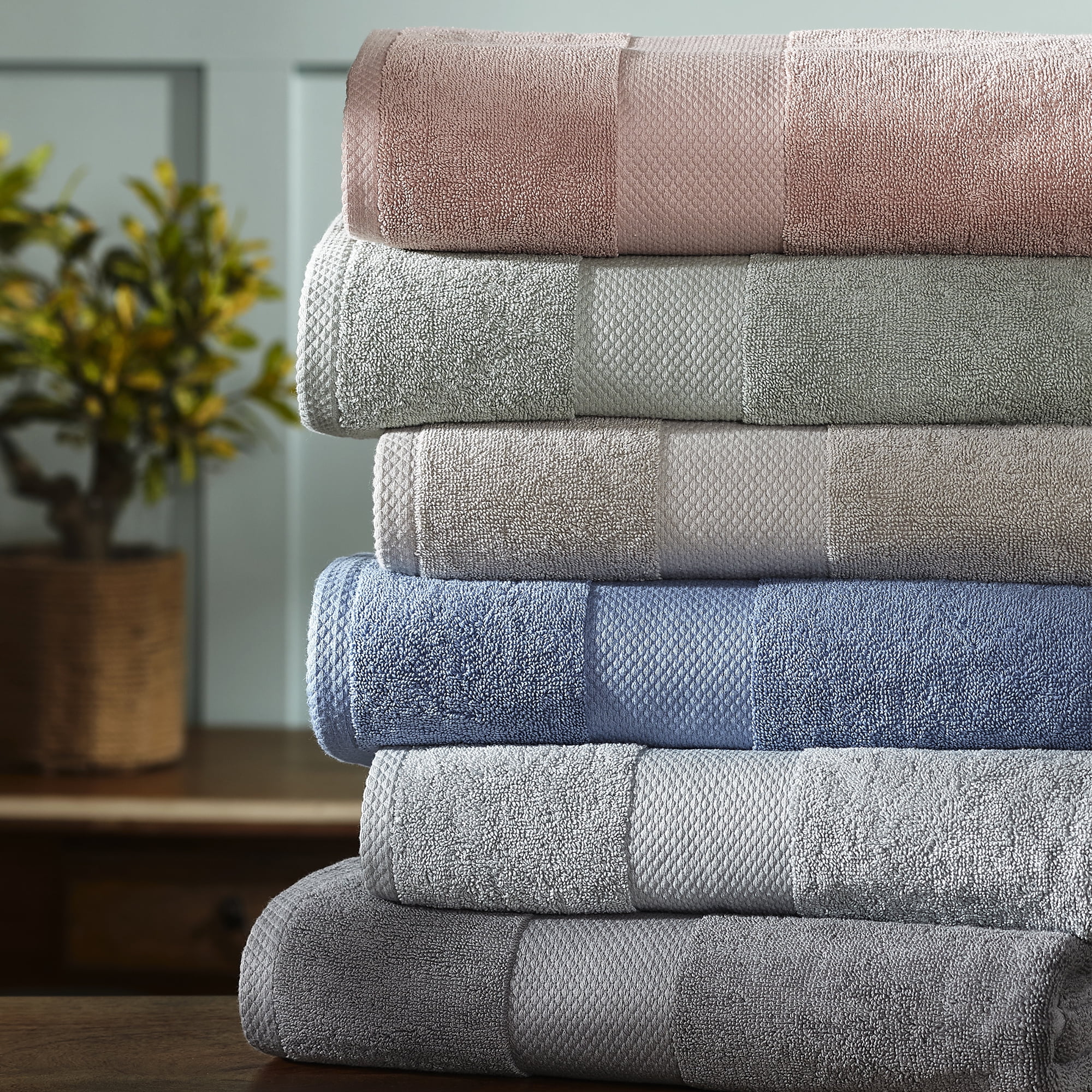 Modern Threads Filigree Jacquard Border 6-Piece Cotton Adult Bath Towel Set, Flax
