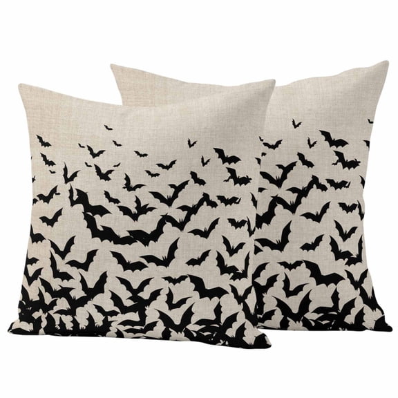 Halloween Outdoor Waterproof Pillow Covers, Beige Rustic Horror Bat Spooky Halloween Decorative Square Throw Pillowcase Sofa Cushion Sham for Patio/Couch/Chair, 24"x24" 2 Pack