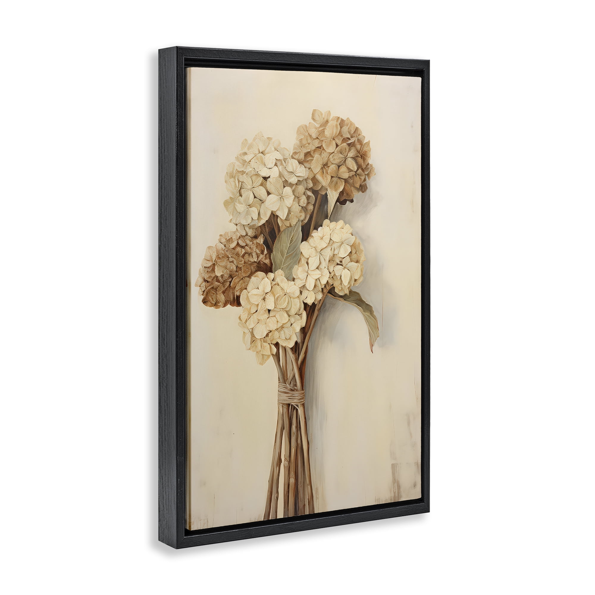 Stupell Industries Vintage Hydrangea Bundle Plants & Flowers Painting Black Floater Framed Canvas Art Print Wall Art, 21 x 31