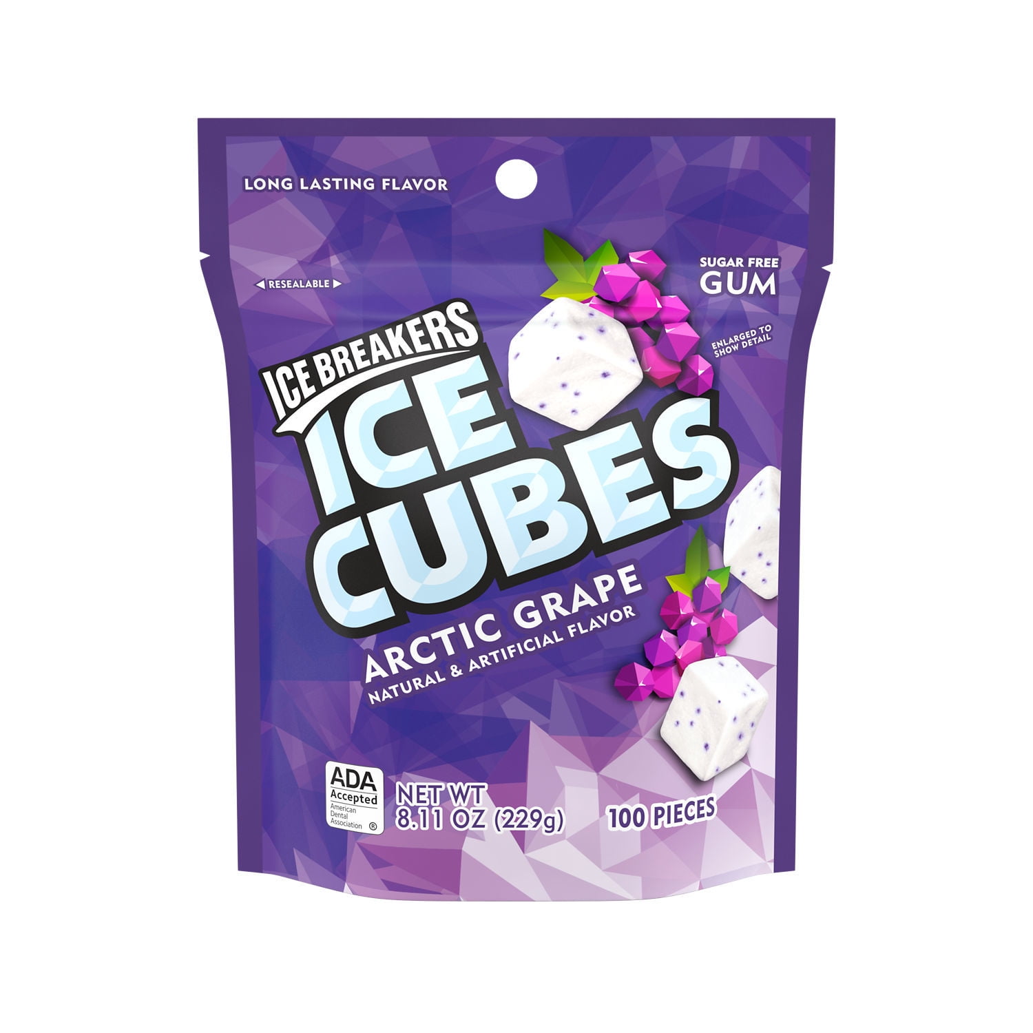 ICE BREAKERS ICE CUBES ARCTIC GRAPE Fruity, Made with Xylitol Sugar Free Chewing Gum Pouch, 8.11 oz (100 Pieces)