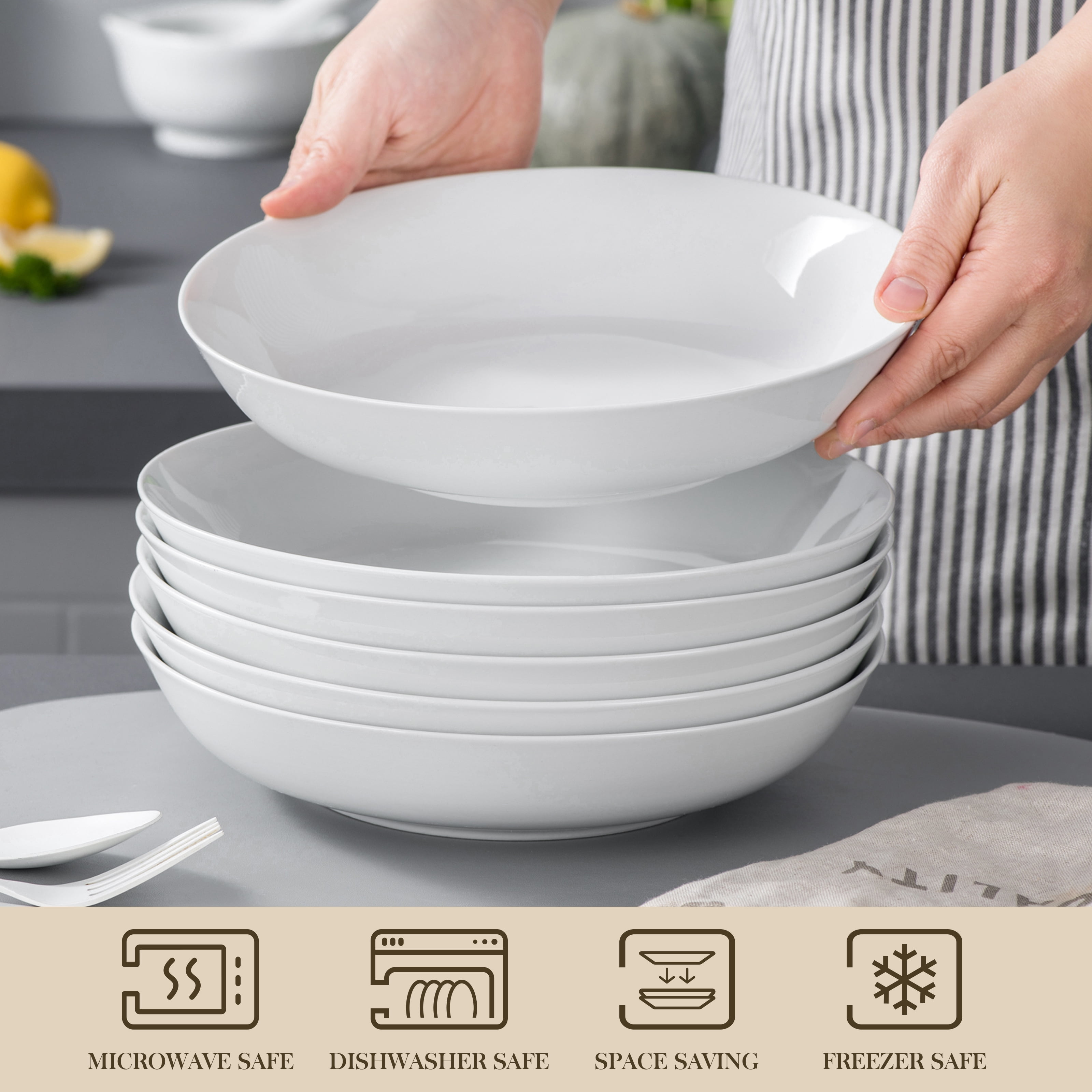 6-Piece Porcelain Pasta Bowls Set - Thumbnail 3