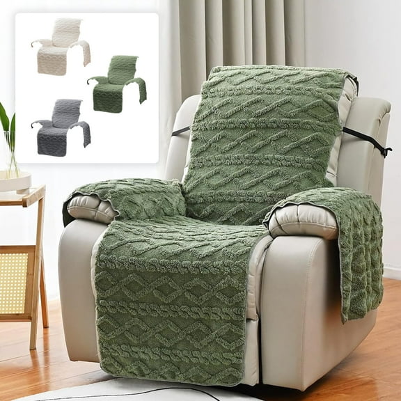 Velvet Recliner Chair Cover | Nonslip Sofa Protector with Elastic Straps | Upgraded Polyester Fabric | Pet Friendly | Beige | 55x195cm | 1pc Furniture Protector