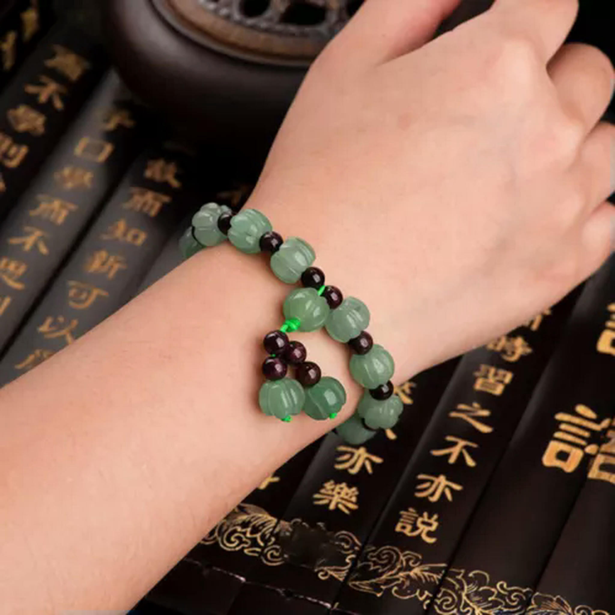 EOEMY Natural Aventurine Jade Green Pumpkin Beaded Braided Bracelet Lucky Women Gift
