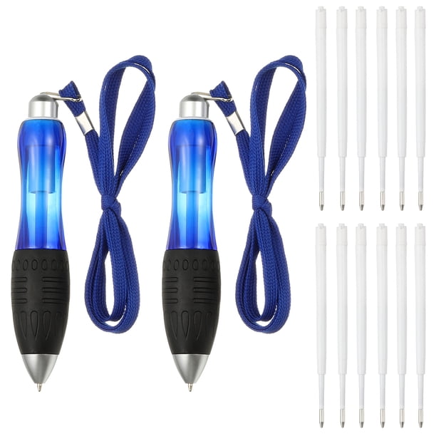 2 Pcs Uxcell Bolígrafo Grueso Azul, Bolígrafo Retráctil Pesado de Agarre Ancho con Correa para Temblores en las Manos, Ancianos y Discapacitados (6 Recargas Negras + 6 Recargas Azules)