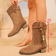 thumbnail image 4 of Suede Cowboy Boots for Women Braided Lace up Fringe Mid Calf Western Riding Boots Stacked Heel Booties, 4 of 8