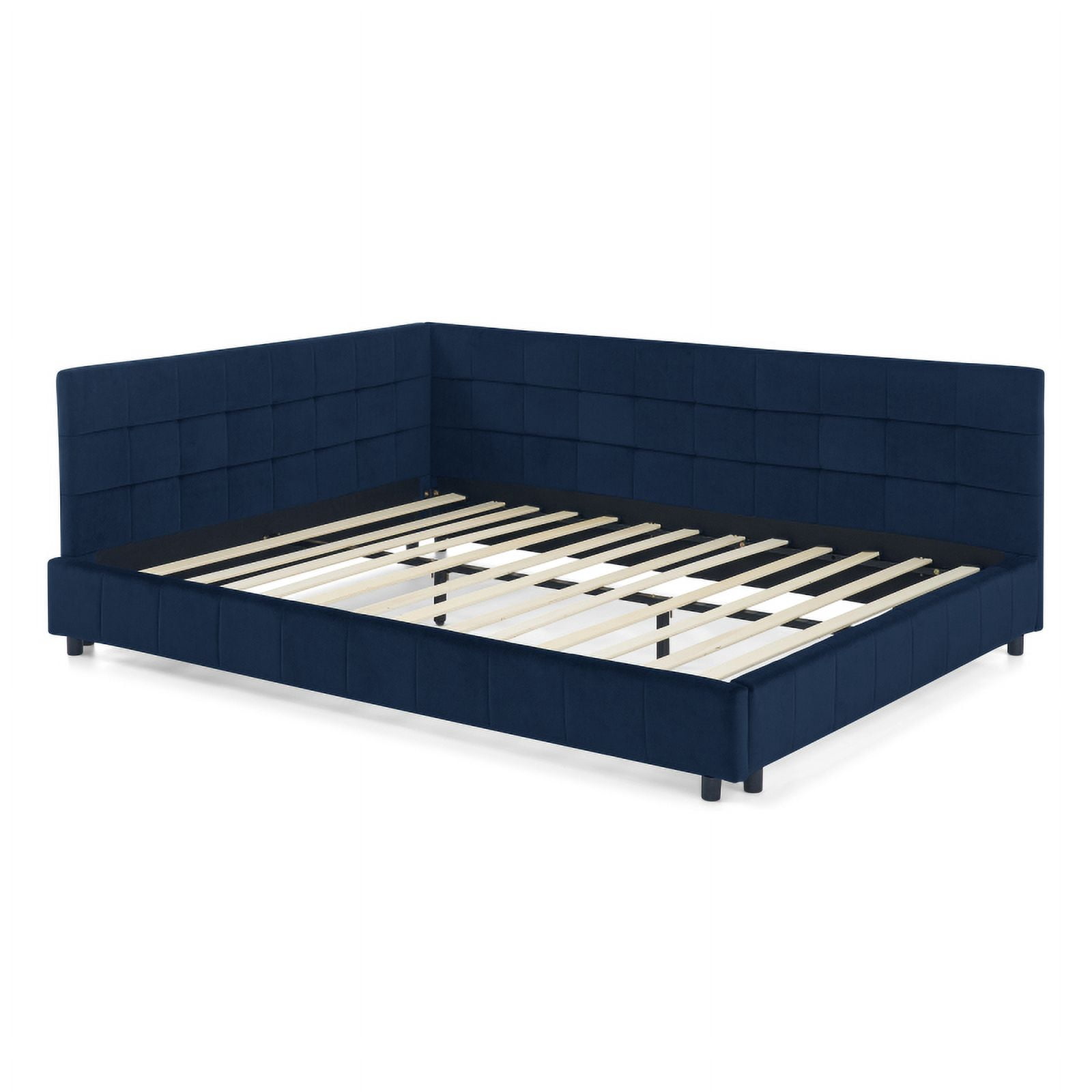 [Luckynote]Queen Size Upholstered Tufted Bed Frame, Sofa Bed Frame with Comfortable Backrest and Armrests, Queen Size Bed for Bedroom, Living Room,Velvet, DARK BLUE