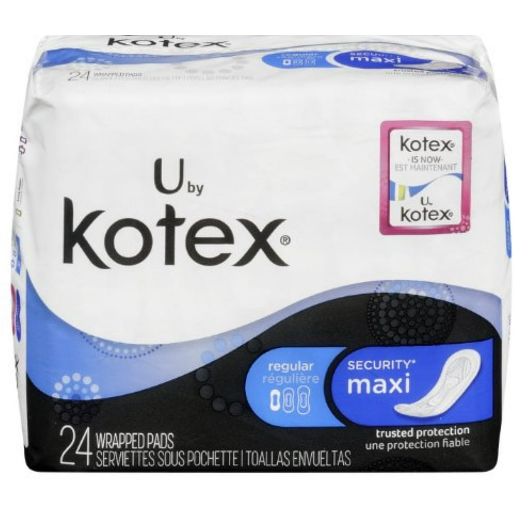 U by Kotex Maxi Pads, Regular, Unscented 24 ea (Pack of 6) Walmart