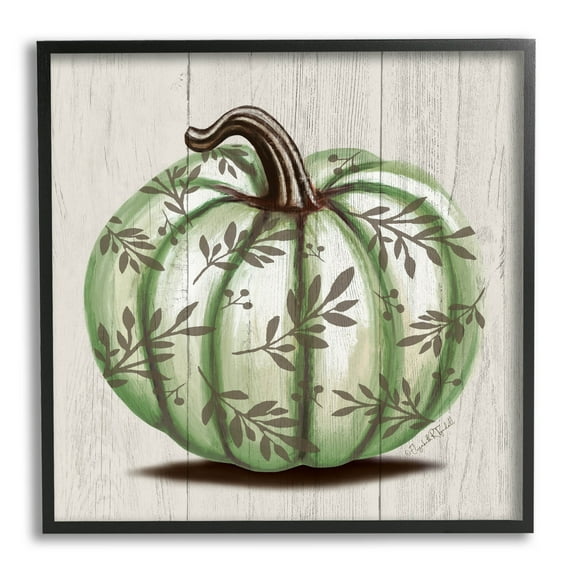 Stupell Industries Green Autumn Pumpkin Patterned Graphic Art Black Framed Art Print Wall Art, Design by Elizabeth Tyndall
