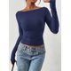 thumbnail image 5 of Remera PRETTYGARDEN de Manga Larga con Frunces, Crop Top Azul Marino M, 5 of 9