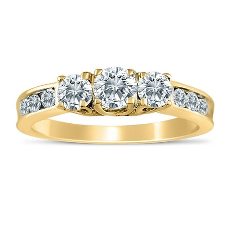 1.00ctw Diamond Three Stone Ring With Side Stones in 10k Yellow Gold