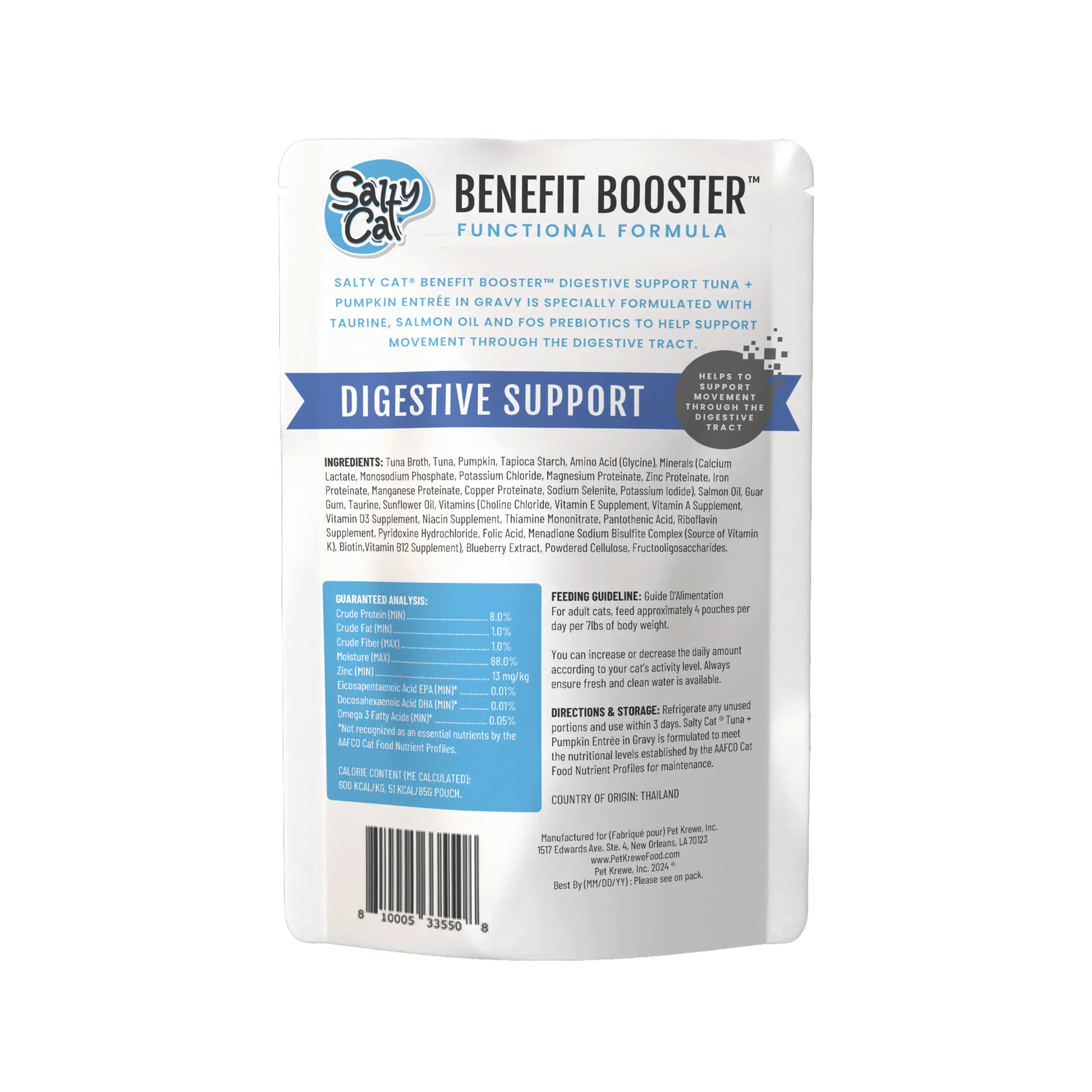 (6 pack) Salty Cat Benefit Booster Digestive Support Tuna & Pumpkin Entrée in Gravy Wet Cat Food, 3 oz. Pouch