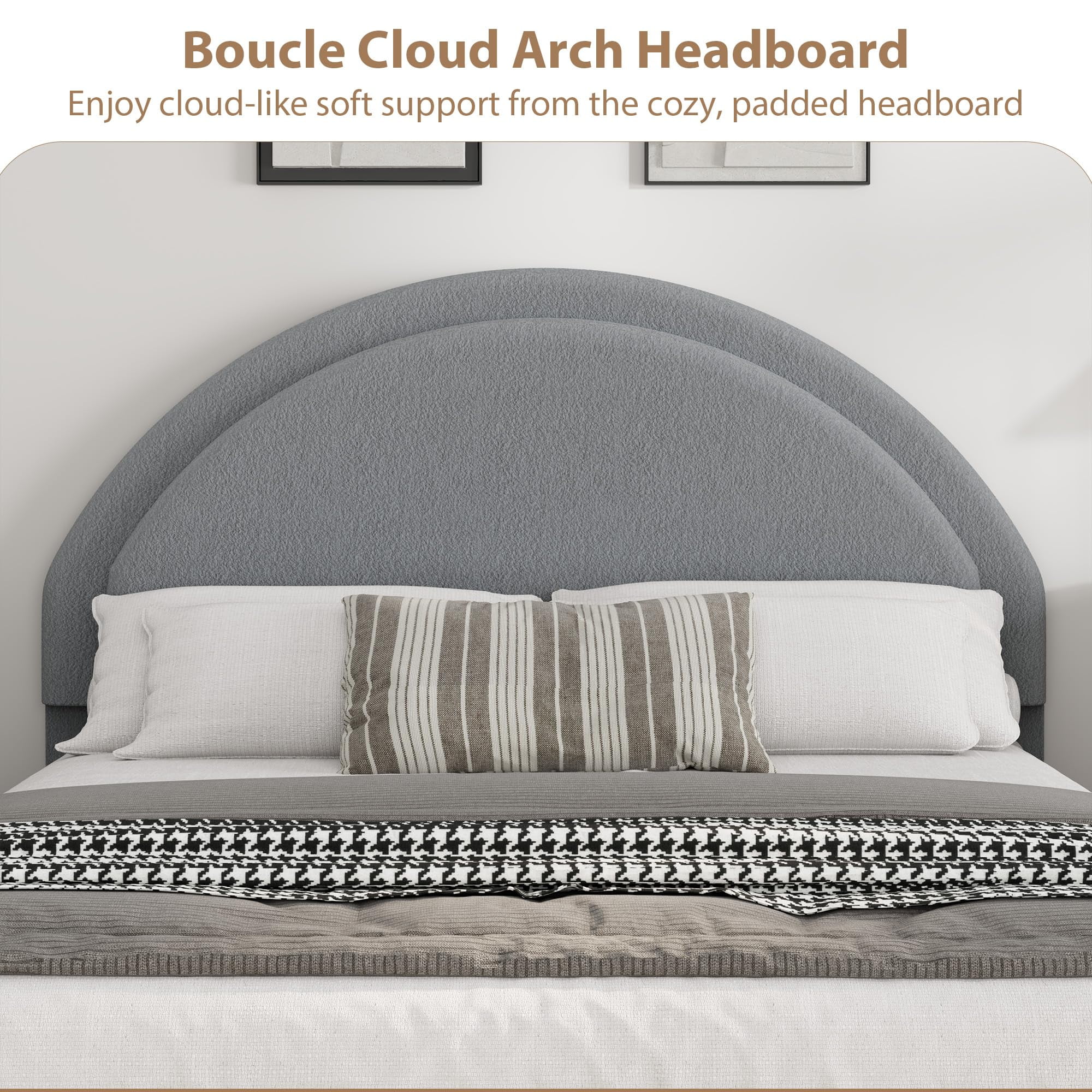 Twin/Full/ Queen Size Bed Frame with Storage Drawers, Upholstered Boucle Platform Bed with Round Headboard, Heavy Duty & Noise Free, No Box Spring Needed