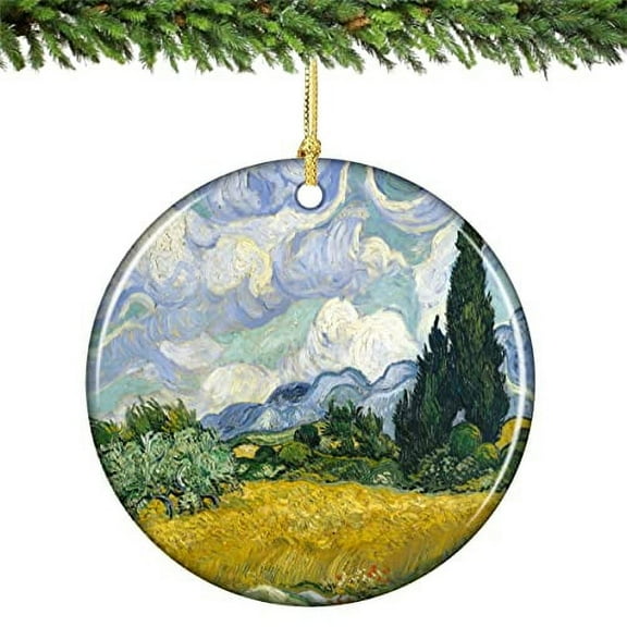 Van Gogh Wheatfield with Cypresses Christmas Oranment Porcelain 2.75in