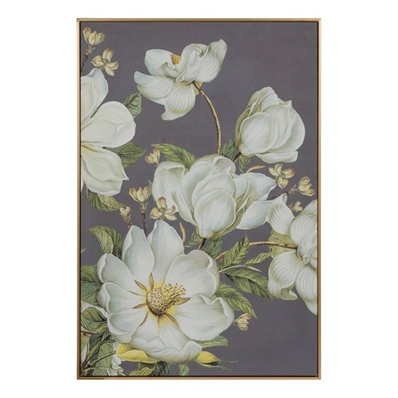 Benjara Nia 32 x 47 Flower Wall Art Decor- Microfiber- Pine Wood- White- Green