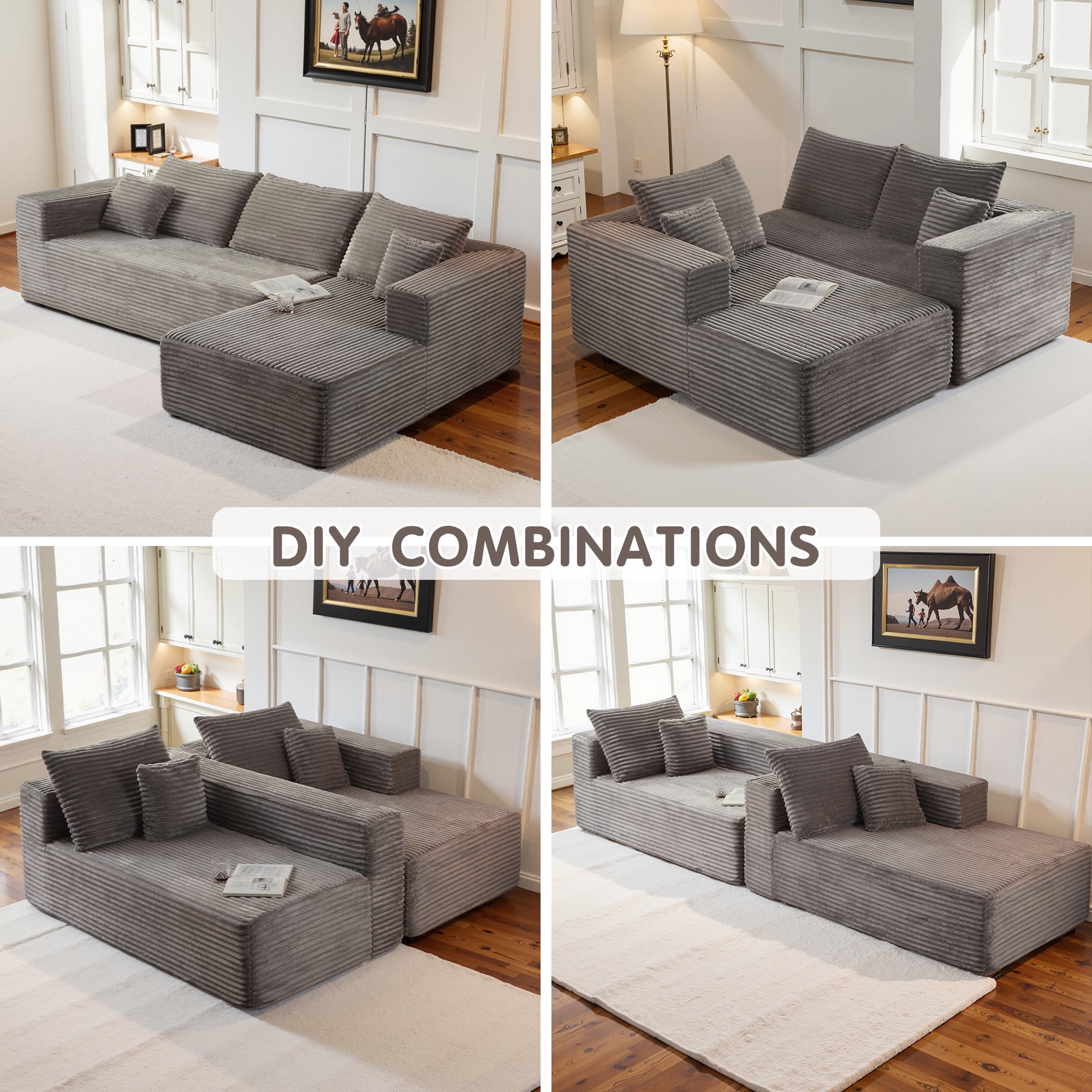 Cubente 108" Modular Sectional Sofa, Cloud Couch with 3 Deep Seat, Indoor Modern L-Shape Sofa Couch, Boneless Couch Compressed Sofa for Living Room Bedroom