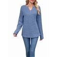 thumbnail image 2 of Women Long Sleeve Shirts Dressy Casual Button V Neck Pullover Sweaters Jumper Tops Fall Outfits Blue L, 2 of 9