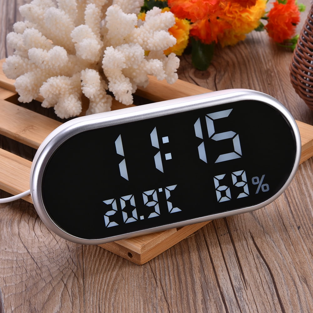 USB Creative LED Digital Alarm Clock Night Light Thermometer Hygrometer Calendar Display White