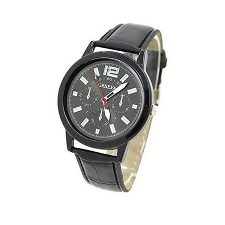 Geneva Faux Leather Strap Big Dial Quartz Easy to Read Numbers Watch :54
