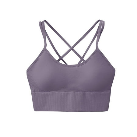 

OVBMPZD Women s Seamless Sports Bra Backside Criss Cross Wireless Yoga Bra With Removable Pads Gray XXL