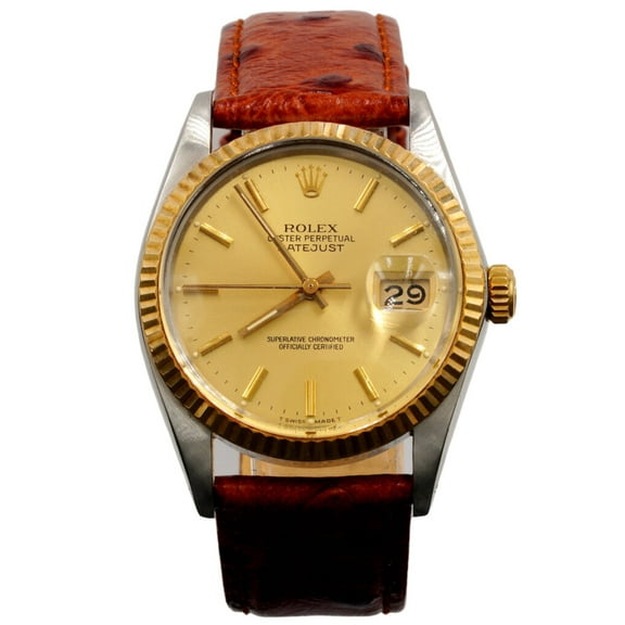 Pre-Owned Mens Rolex Two-Tone Datejust Watch Gold Champagne Dial 16013