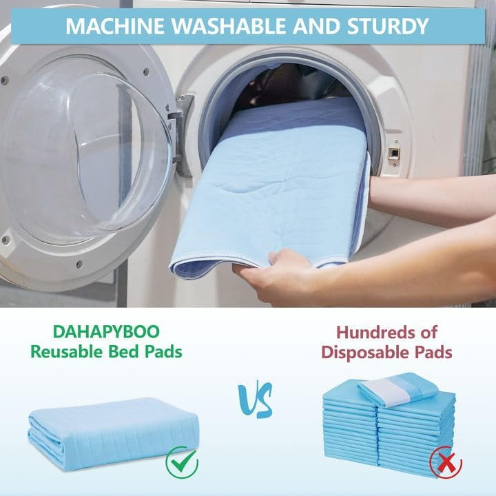 Washable Underpads, 36"x72" 2 Pack Incontinence Bed Pads, Heavy Absorbency Reusable for Elderly, Kids, Adults and Pets, Waterproof Quick Drying for Bed, Sofa, Floor