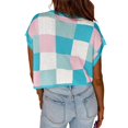 thumbnail image 6 of Tank Tops for Women Color Block Plaid Knitted Round Neck Short Sleeve Tops, 6 of 6