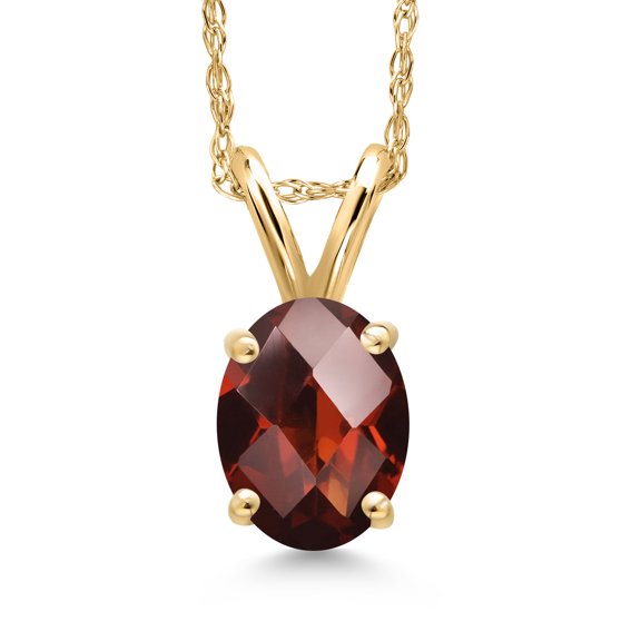Gem Stone King 10K Yellow Gold Red Garnet Pendant Necklace for Women | 1.00 Cttw | Gemstone January Birthstone | Oval Checkerboard 7X5MM | With 18 inch Chain