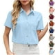 thumbnail image 1 of Blusas para mujer,Blusa informal de manga corta para mujer, cuello en V, botones y bolsillos, mezcla de algodón y lino, corte holgado para uso diario, sopatenor, 1 of 9