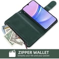 thumbnail image 4 of Phone Case for Samsung Galaxy A15 5G Wallet Cover with Tempered Glass Screen Protector and Flower Leather Flip Credit Card Holder Stand Mobile Cell Accessories A 15 4G 15A Women Men Dark Green, 4 of 6
