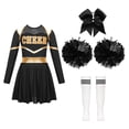 thumbnail image 3 of Aiihoo Kids Girls Cheerleading Dress Cheer Leader Suit Long Sleeve Dance Leotard Dress with Stocking A White&Black 12, 3 of 6