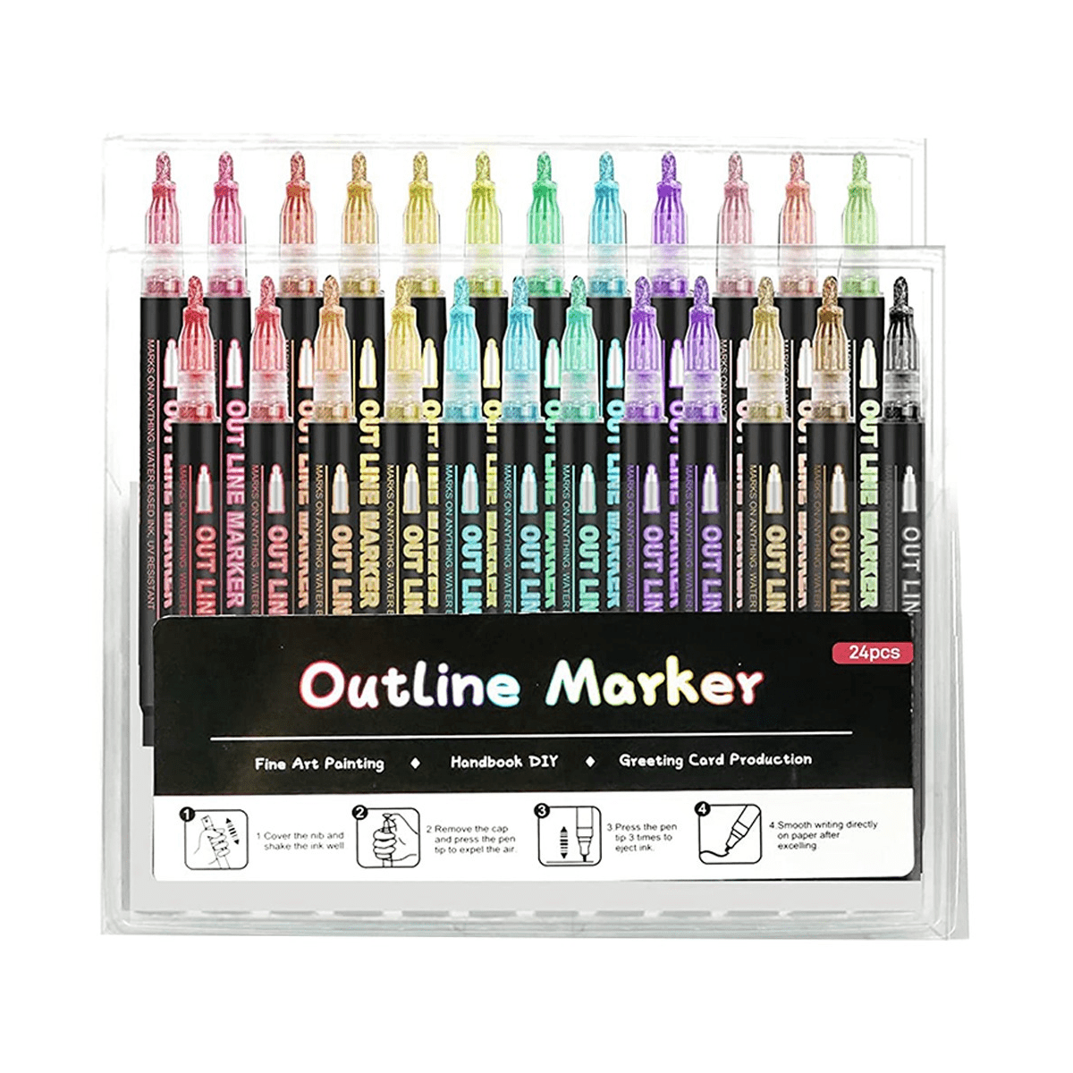 24 Colors Outline Metallic Markers, Acrylic Paint Marker Paint Pen