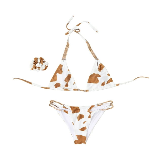 SUNSIOM Ensemble Bikini 2 Pcs pour Femmes, Hauts Dos Nu en Chaîne de Fer avec Bas Triangle