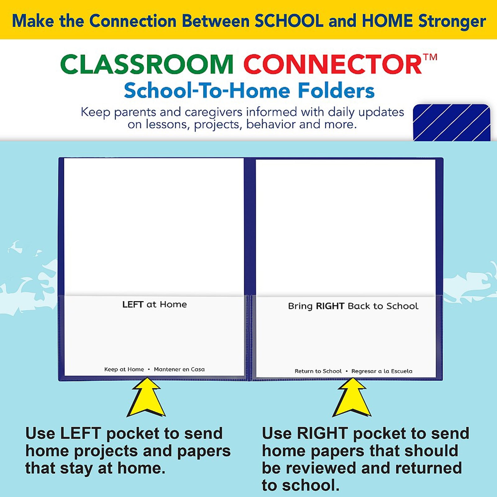 C-Line Products, Inc. Classroom Connector school-to-home folder, blue, 25/BX
