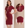thumbnail image 2 of Vestidos de trabajo de negocios para mujer, manga corta, cuello cuadrado, bloque de color, vestido ce?ido al cuerpo Borgo?a M, 2 of 6